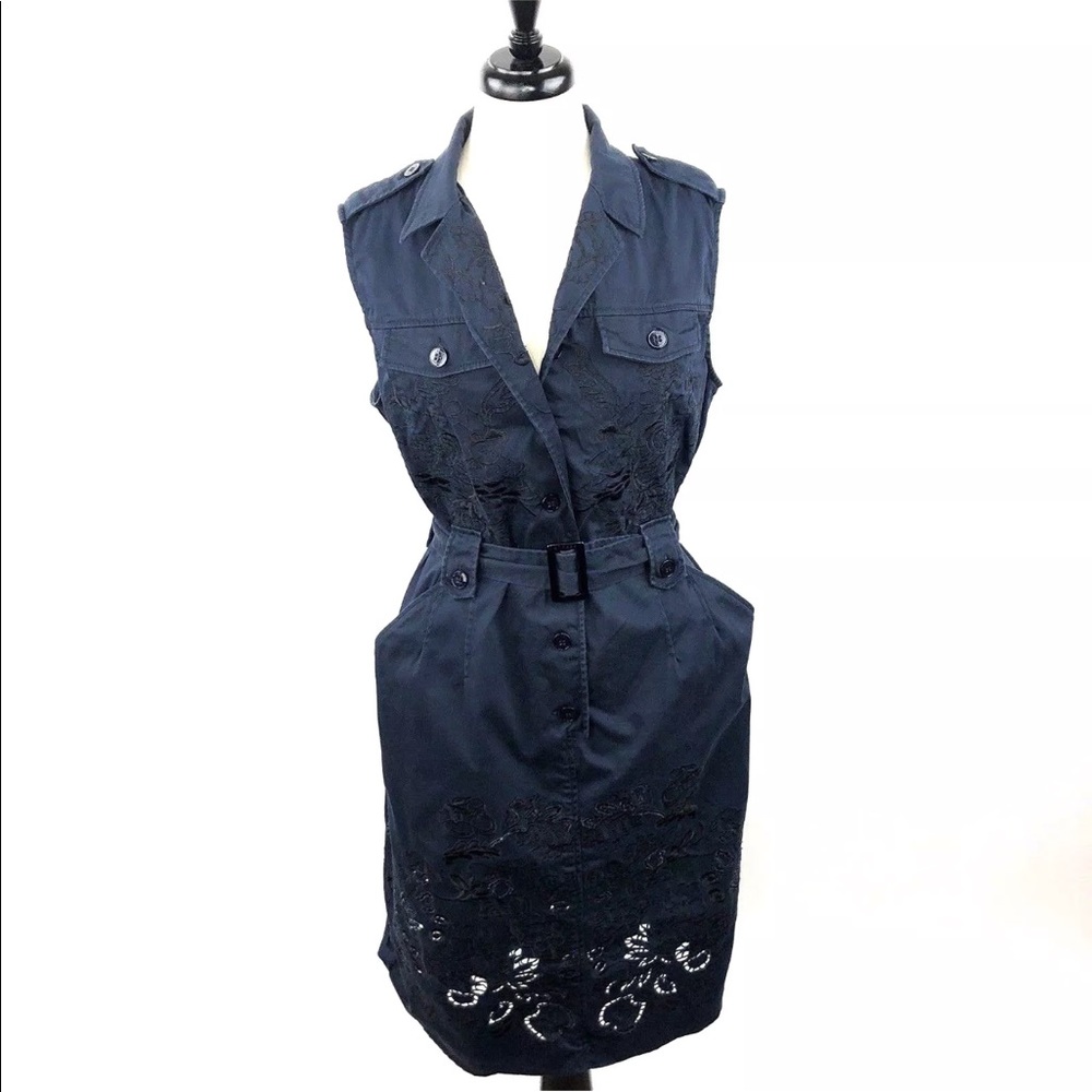 FERAUD Womens Shirt Dress Sleeveless Belted Sz 14